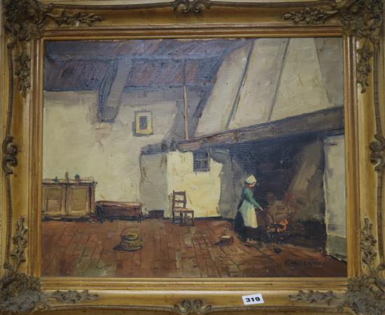 Gerard Wiegman, oil on canvas, kitchen interior 42 x 52cm